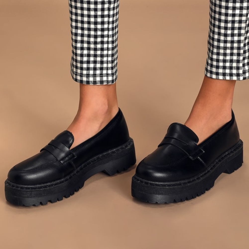 Lulus Maysie Black Flatform Loafers - Size 8